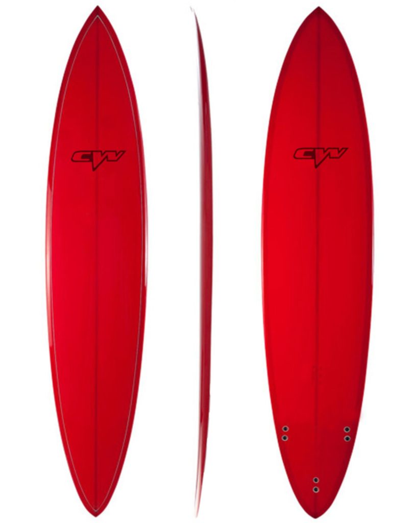 Photo of a gun surfboard, designed for riding large and powerful waves






